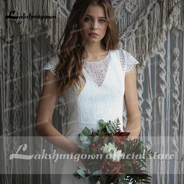 Lace O Neck Simple Floor Length Wedding Dresses - ROYCEBRIDAL OFFICIAL STORE