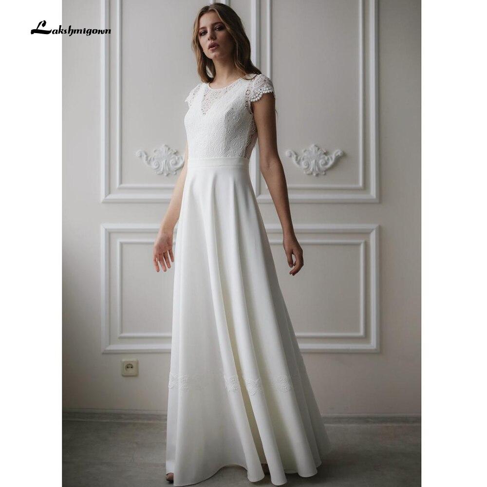 Lace O Neck Simple Floor Length Wedding Dresses - ROYCEBRIDAL OFFICIAL STORE
