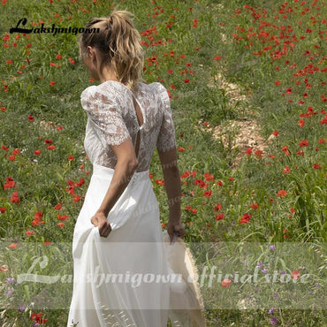 Lace Puff Short Sleeve Romantic Bridal Wedding Dresses - ROYCEBRIDAL OFFICIAL STORE