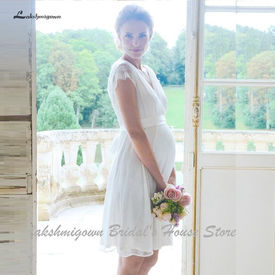 Lace Short Wedding Dress Bridal Gown Detachable Sash Beach Wedding Dresses - ROYCEBRIDAL OFFICIAL STORE