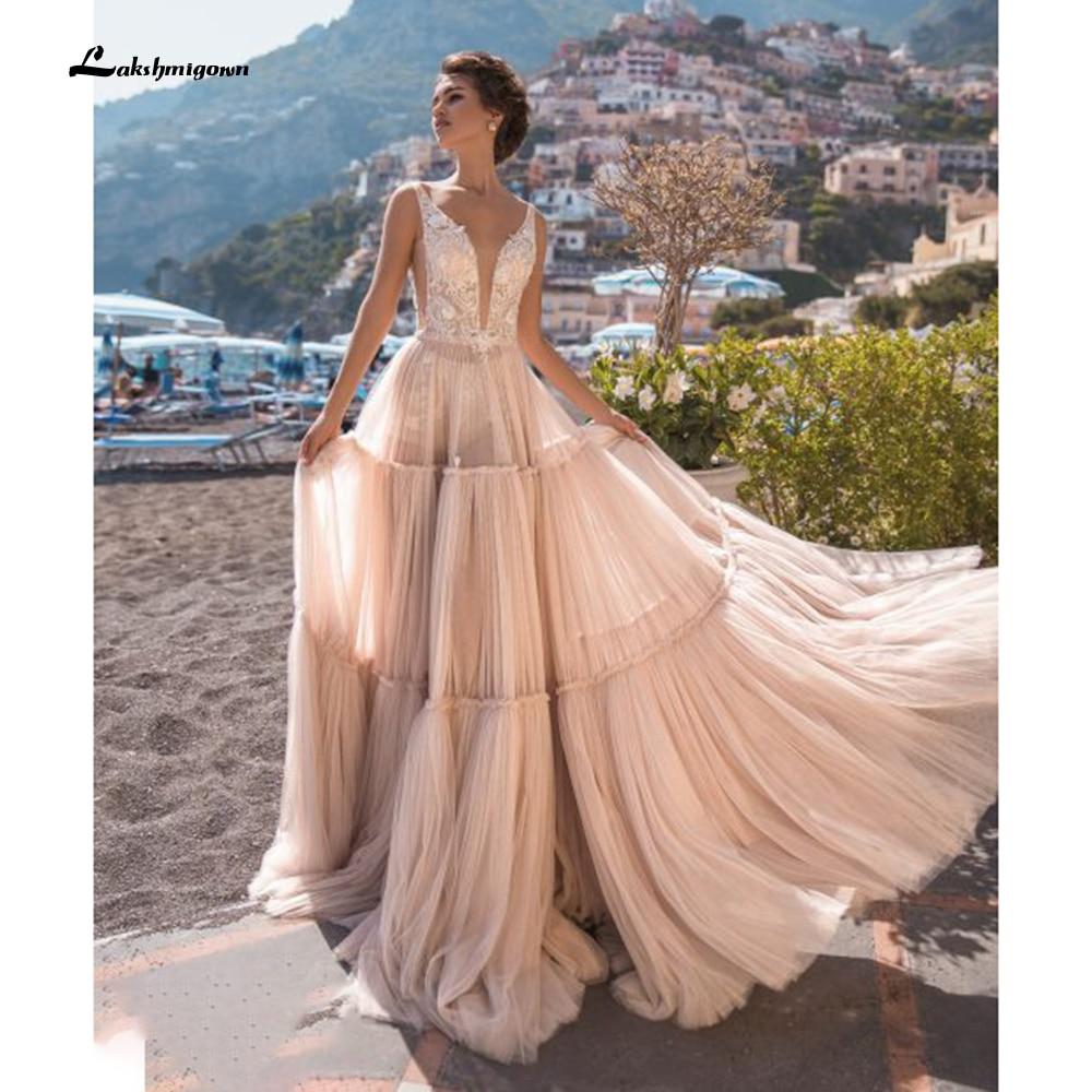 Lace Top A-Line Deep V-Neck Wedding Dress