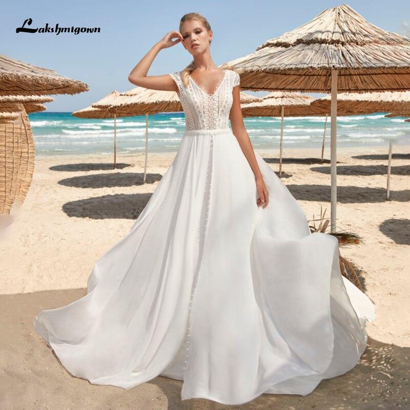 Lace Wedding Dresses 2021 V-Neck Backless Boho Beach Chiffon