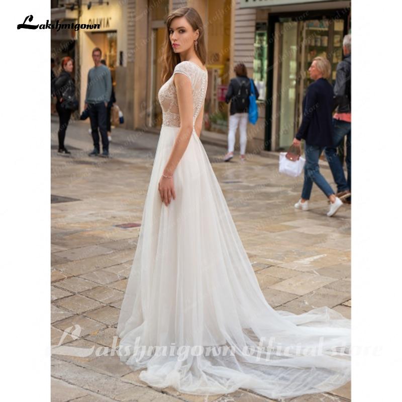 Lace Wedding Dresses high neck A Line High Slit