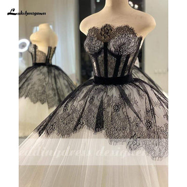 Lakshimigown Boho Lace Wedding Dresses Short Strapless Black - ROYCEBRIDAL OFFICIAL STORE