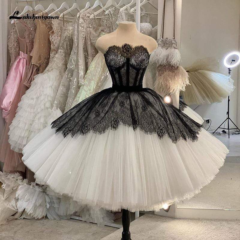 Lakshimigown Boho Lace Wedding Dresses Short Strapless Black
