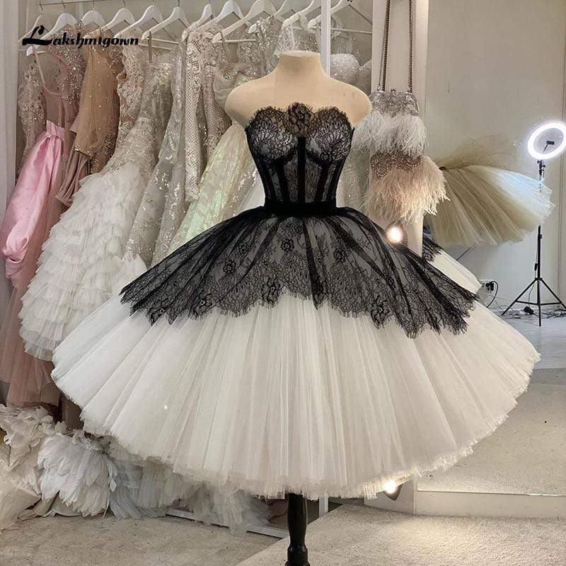 Lakshimigown Boho Lace Wedding Dresses Short Strapless Black - ROYCEBRIDAL OFFICIAL STORE