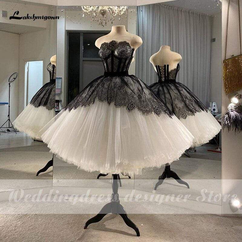 Lakshimigown Boho Lace Wedding Dresses Short Strapless Black - ROYCEBRIDAL OFFICIAL STORE
