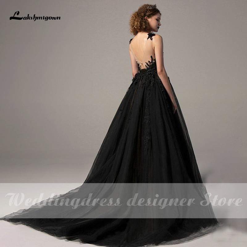 Lakshmigown Black Wedding Dresses High Split Backless Lace Sexy