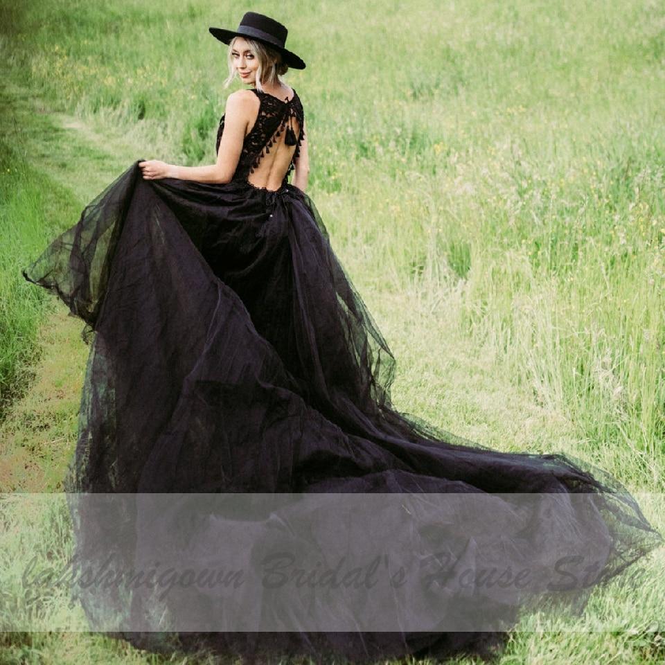 Lakshmigown Gothic Black Wedding Dress Sexy Bridal Dress Lace=