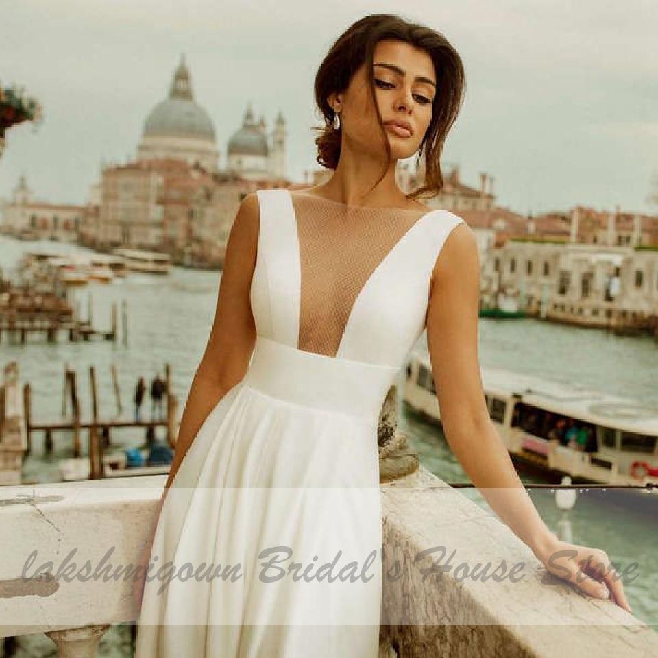 Lakshmigown Ivory Satin Wedding Jumpsuit Bride Gowns V-Neck Backless A line - ROYCEBRIDAL OFFICIAL STORE