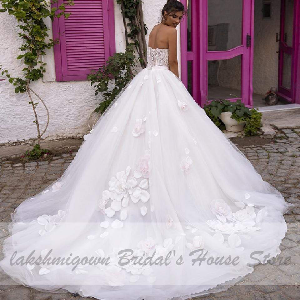 Lakshmigown Luxury 3D Flowers Wedding Gowns Princess Bridal Dress - ROYCEBRIDAL OFFICIAL STORE