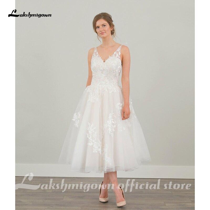 Lakshmigown Short Wedding Dresses V Neck Lace - ROYCEBRIDAL OFFICIAL STORE
