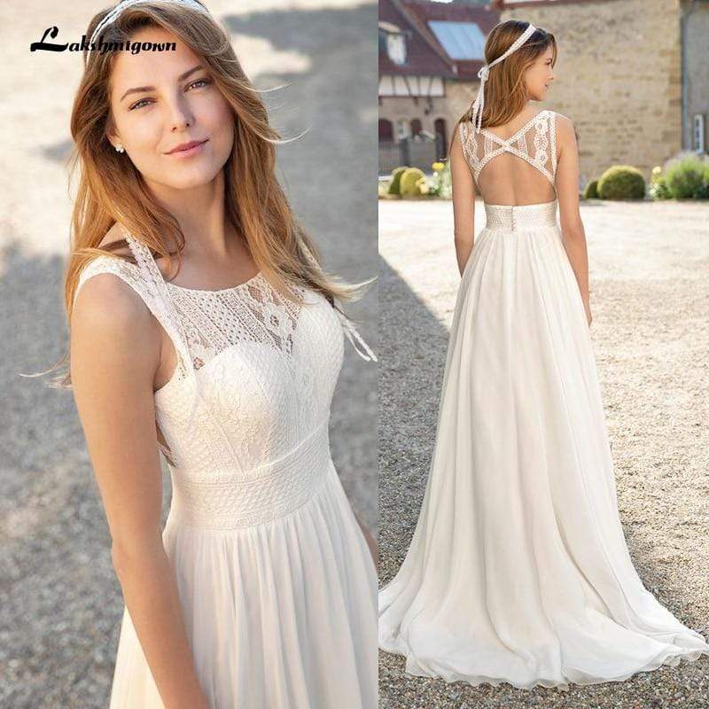 Lakshmigown White ivory Beach Wedding Dresses 2021 A Line Lace Bride Dresses Chiffon Wedding Gowns Vestidos de novia - ROYCEBRIDAL OFFICIAL STORE