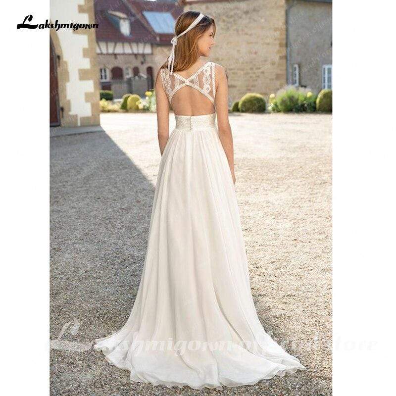 Lakshmigown White ivory Beach Wedding Dresses 2021 A Line Lace Bride Dresses Chiffon Wedding Gowns Vestidos de novia