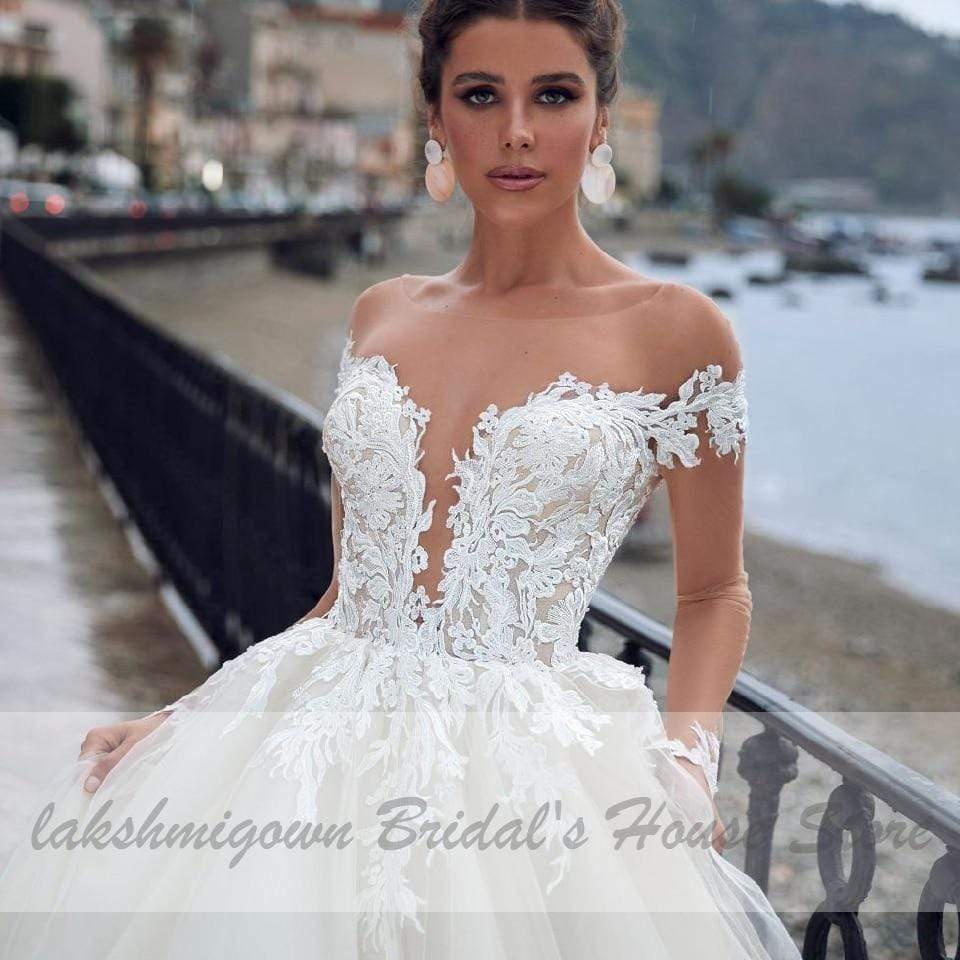 Lakshmiown Elegant Wedding Dress Long Sleeve Luxury Lace Appliques