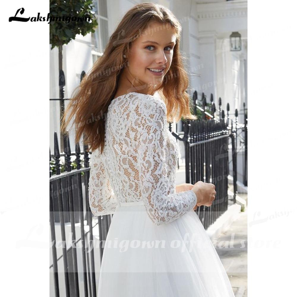 Long Sleeve Lace Tulle O Neck Ball Gown Wedding Dresses