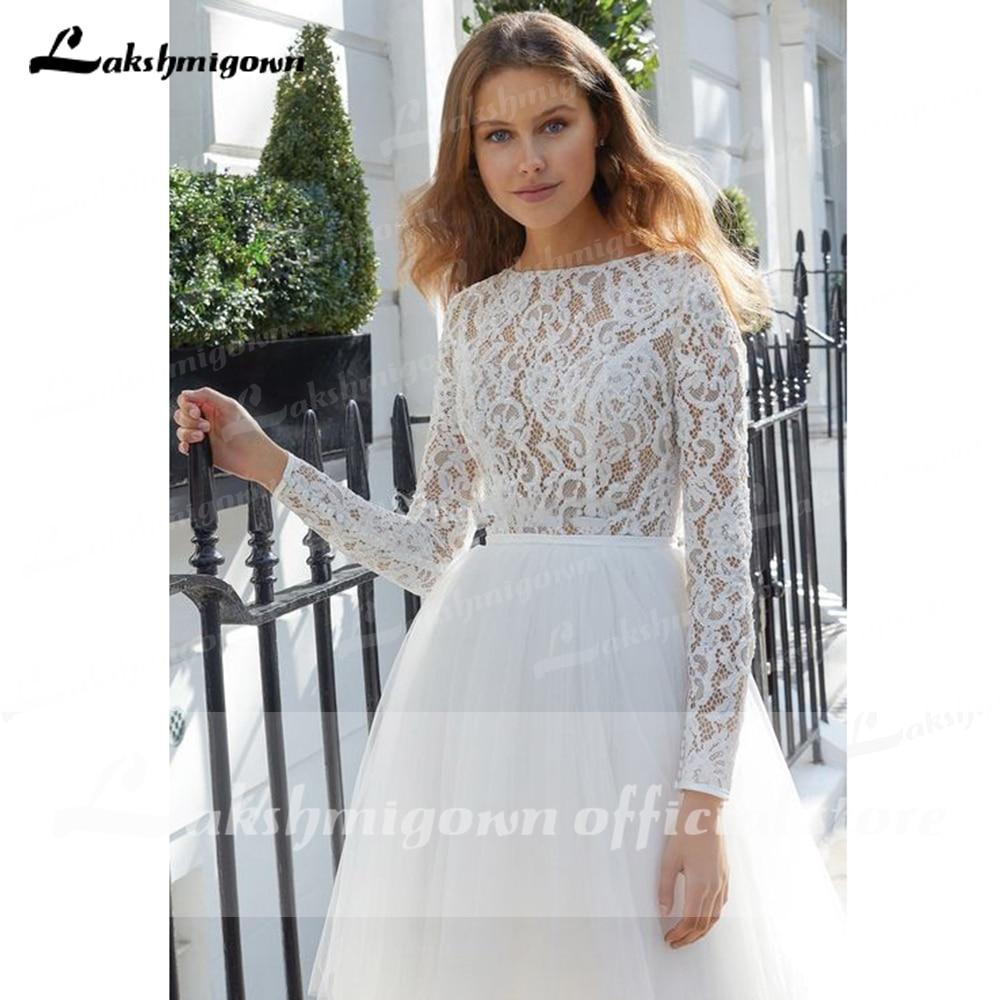 Long Sleeve Lace Tulle O Neck Ball Gown Wedding Dresses