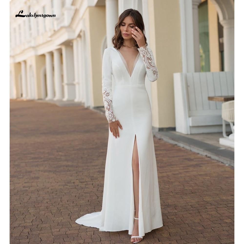 Long Sleeve Split Backless Lace Wedding Dresses
