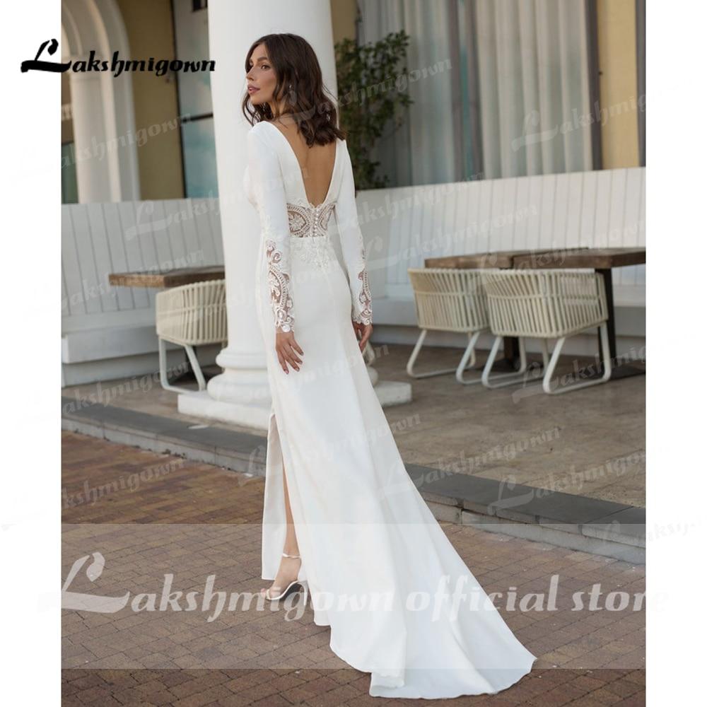 Long Sleeve Split Backless Lace Wedding Dresses - ROYCEBRIDAL OFFICIAL STORE