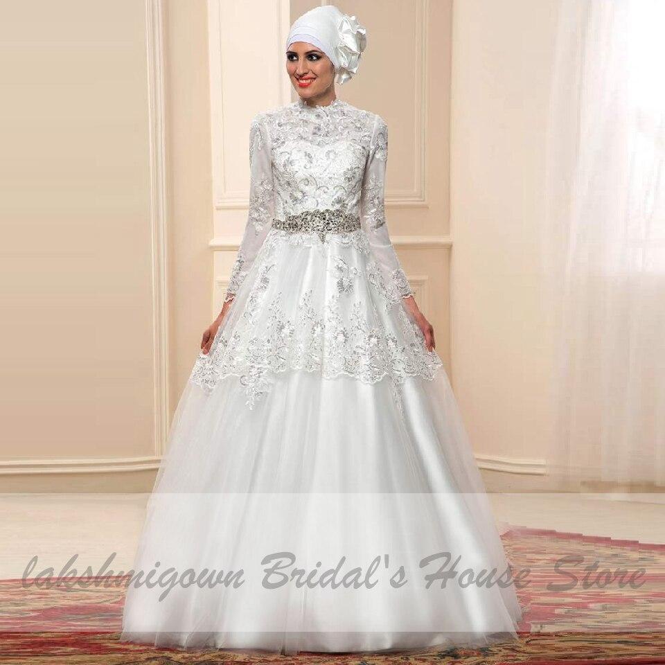 Long Sleeve Wedding Dress Glitter Lace Dubai Bridal Dresses - ROYCEBRIDAL OFFICIAL STORE