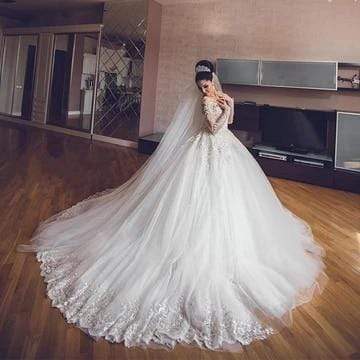 Long Sleeves Lace Wedding Dresses Luxury Bride Gown