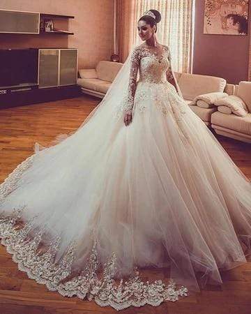 Long Sleeves Lace Wedding Dresses Luxury Bride Gown