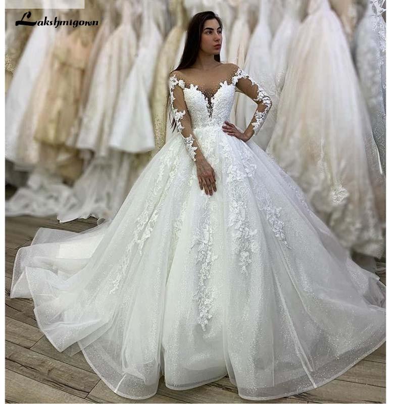Long Sleeves V-Neck Floor-Length Ball gown Wedding dress