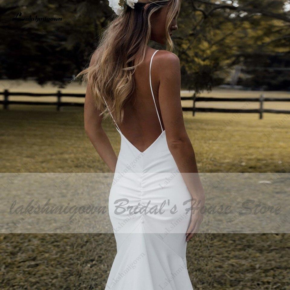 Lovely Satin Wedding Dress Backless Spaghetti Straps Elegant