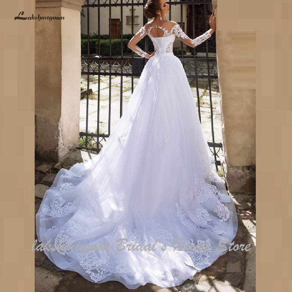 Luxury A Line Wedding Dress 2 in 1 with Sleeves Lace