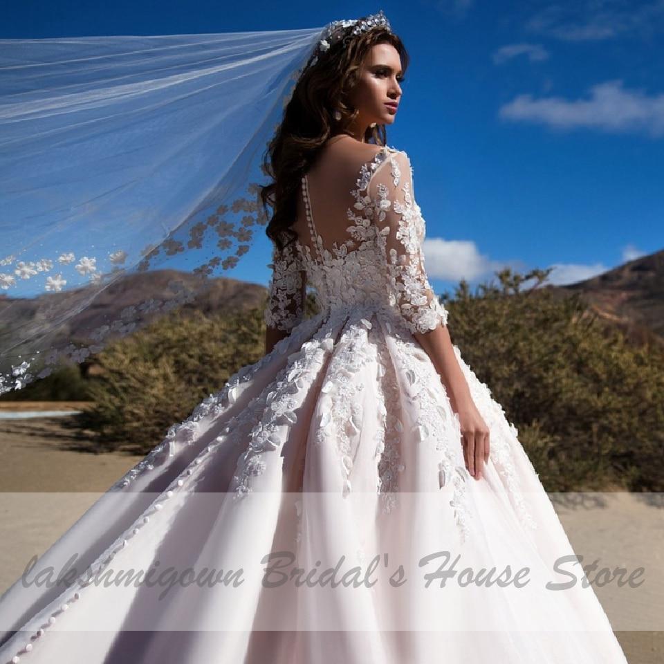 Luxury African Wedding Gowns with Floral Sleeves Muslim - ROYCEBRIDAL OFFICIAL STORE
