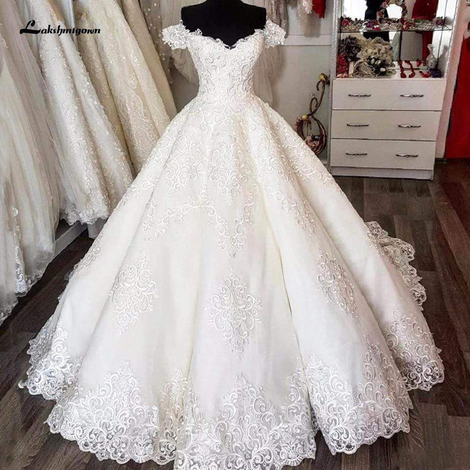 Luxury Dubai Ball Gown Wedding Dress Lace Embroidery