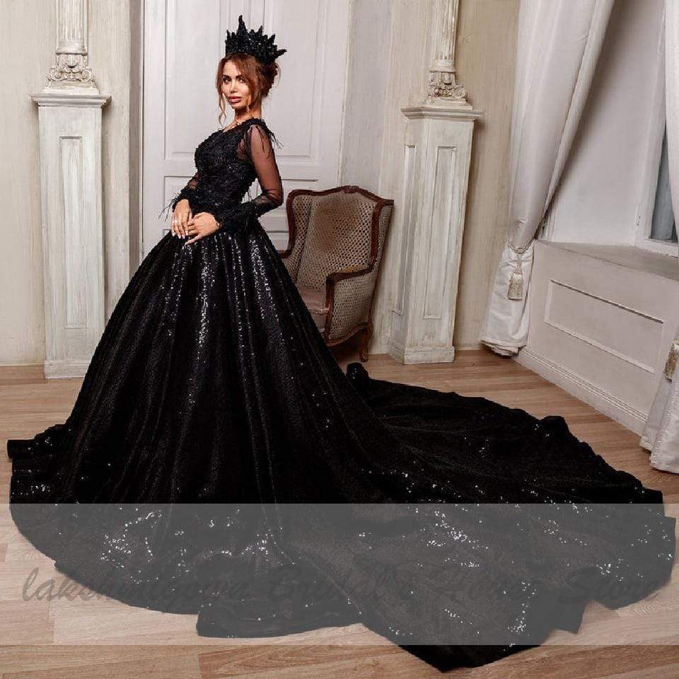 Luxury Dubai Black Wedding Dress Ball Gown - ROYCEBRIDAL OFFICIAL STORE