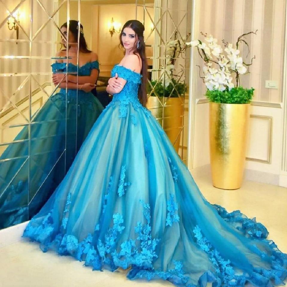 Blue Tulle Off Shoulder Long Formal Dress with Bow, A-Line Evening Gown |  Sparkly prom dresses, Formal dresses long, Tulle prom dress