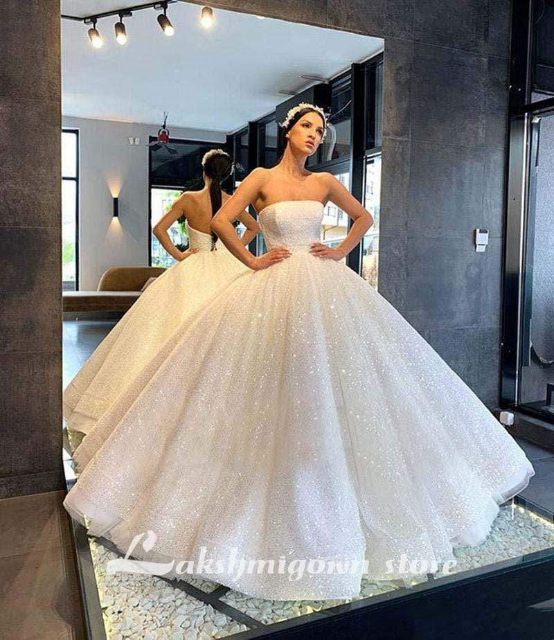 Luxury Dubai Plus Size Sequined Ball Gown Wedding Dresses