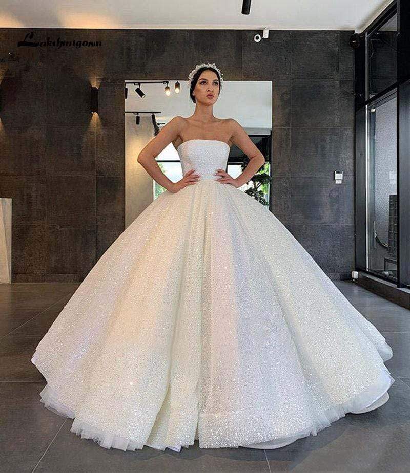 Luxury Dubai Plus Size Sequined Ball Gown Wedding Dresses