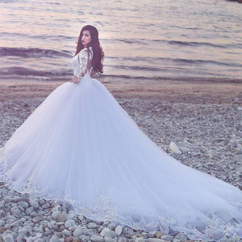 Luxury Lace Boat Neck Ball Gown Wedding Dresses Sweetheart