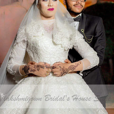 Luxury Muslim Wedding Dresses Long Sleeve Vintage Lace Beade - ROYCEBRIDAL OFFICIAL STORE