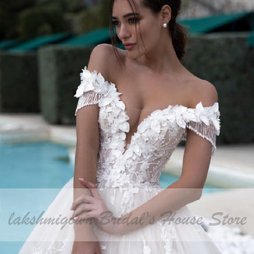 Luxury Princess Bridal Gown Vintage Lace Wedding Dresses Off the Shoulder - ROYCEBRIDAL OFFICIAL STORE