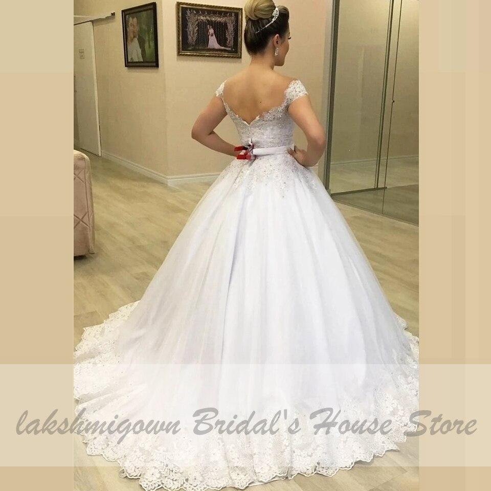 Luxury Princess Bridal Wedding Gowns Sexy Sheer Capped Sleeves