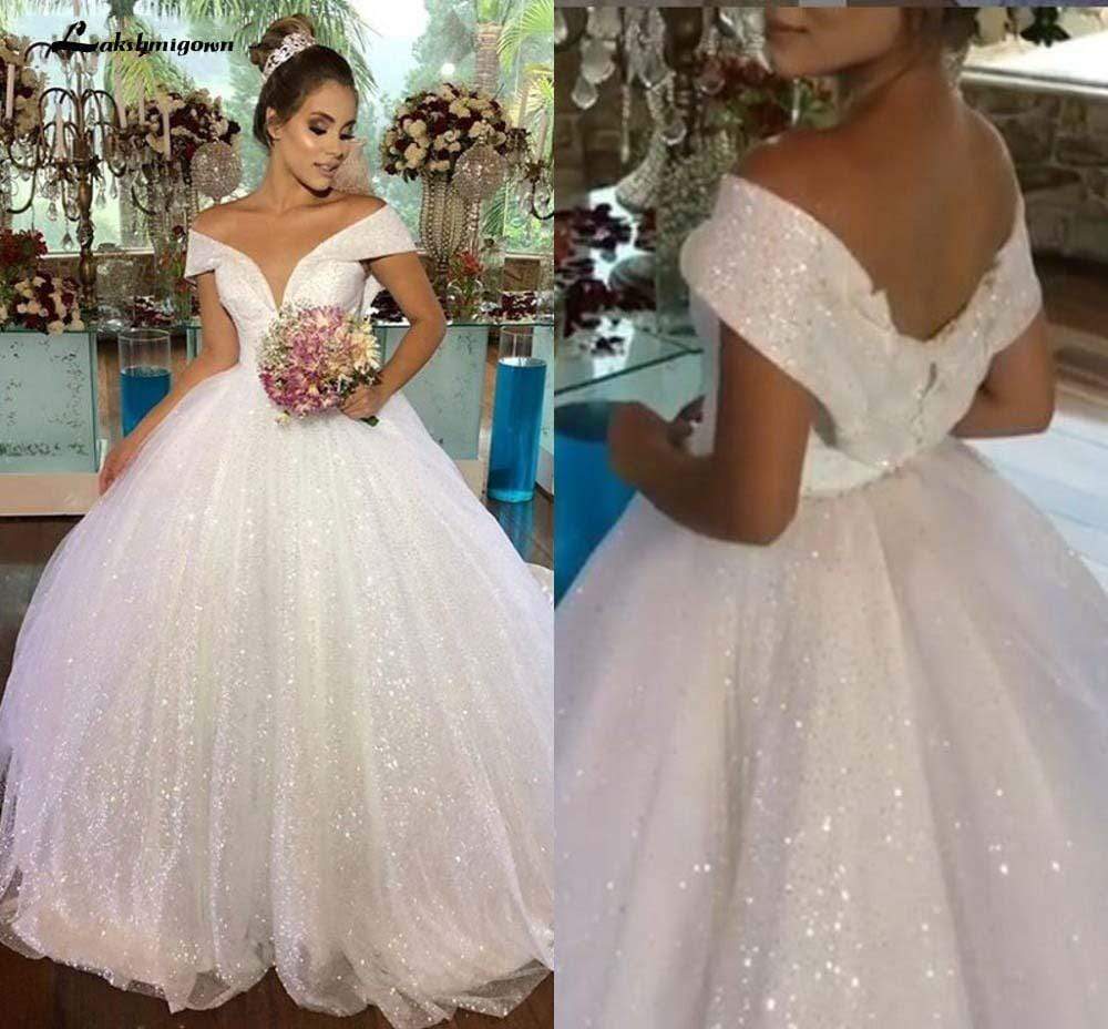 Luxury Princess Wedding Dresses Off Shoulder Shiny Ball Gown