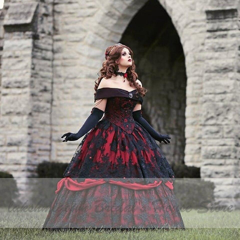 Luxury Red and Black Wedding Dresses Vintage Lace