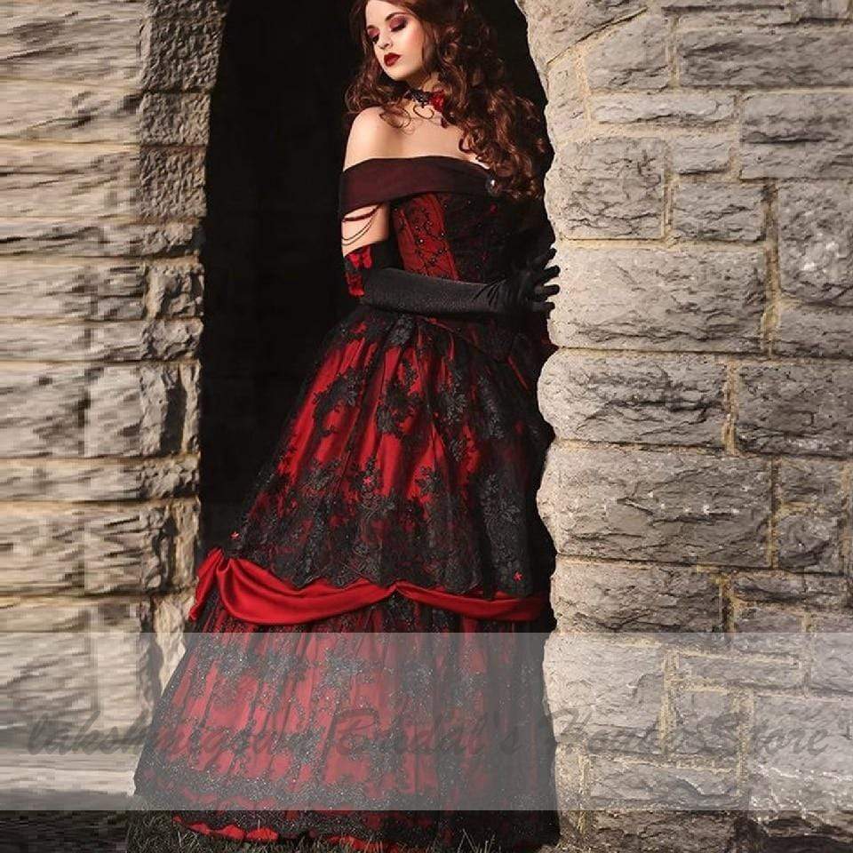 Luxury Red and Black Wedding Dresses Vintage Lace