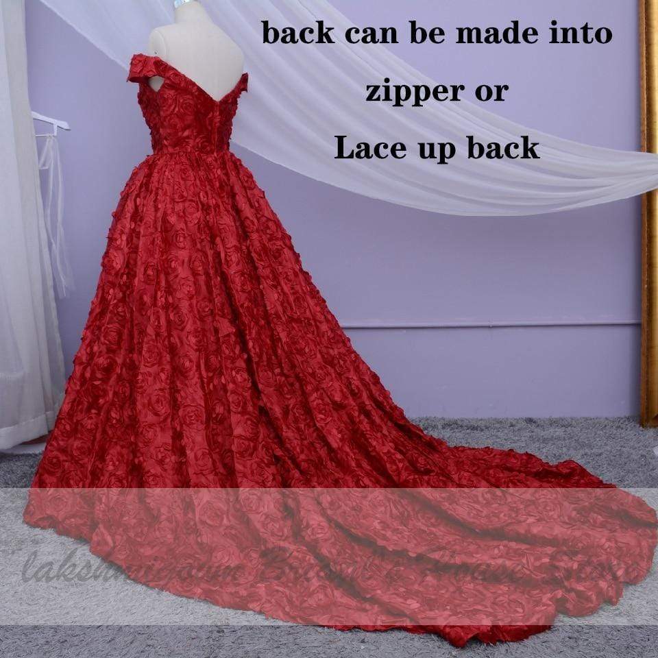 Luxury Red Lace Foral Wedding Dresses Long Train