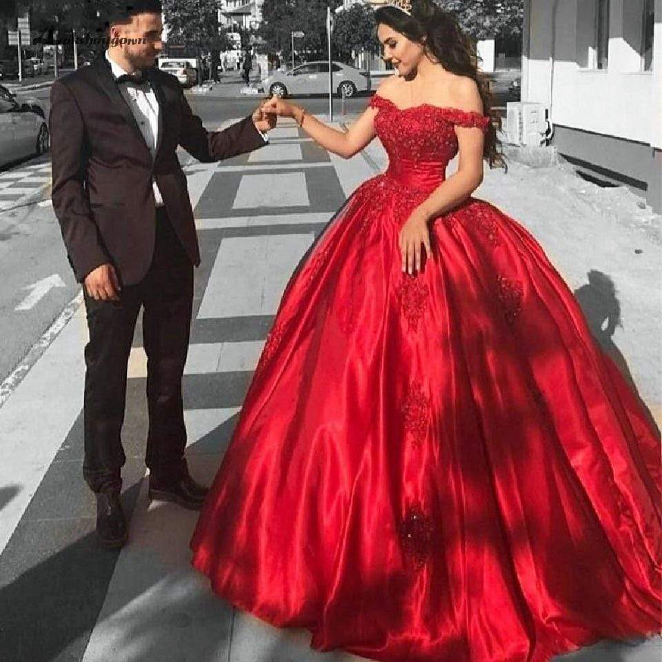 Luxury Red Wedding Gowns Off Shoulder Elegant Women