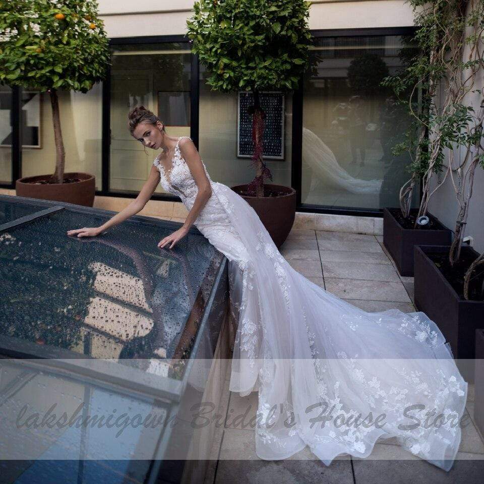 Mermaid Wedding Dresses with Detachable Skirt Blush Pink - ROYCEBRIDAL OFFICIAL STORE