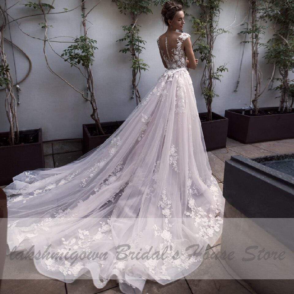 Mermaid Wedding Dresses with Detachable Skirt Blush Pink - ROYCEBRIDAL OFFICIAL STORE