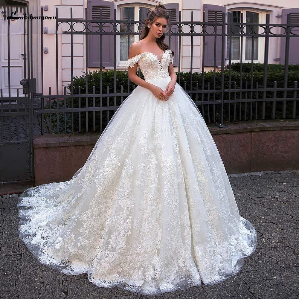 Modest Long Sleeve Wedding Dress Scoop Satin Appliqued