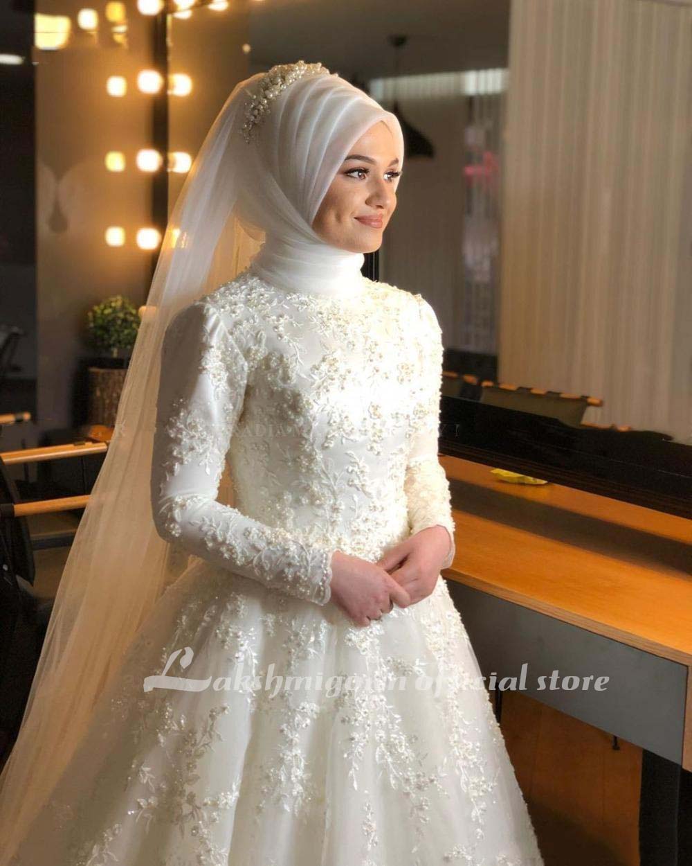 Silk Satin A Line Simple Muslim Wedding Dress – TANYA BRIDAL