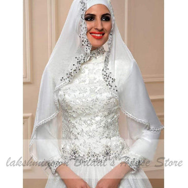 Muslim Princess Wedding Dress with Hijab  Plus Size Lace Appliques - ROYCEBRIDAL OFFICIAL STORE