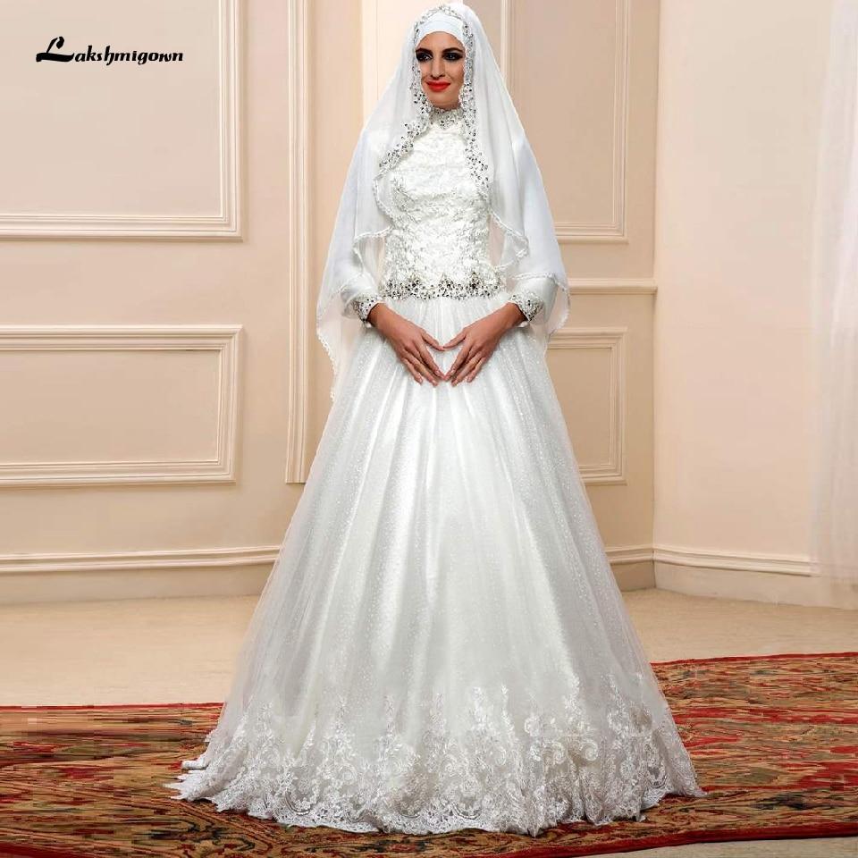 Muslim Princess Wedding Dress with Hijab  Plus Size Lace Appliques - ROYCEBRIDAL OFFICIAL STORE